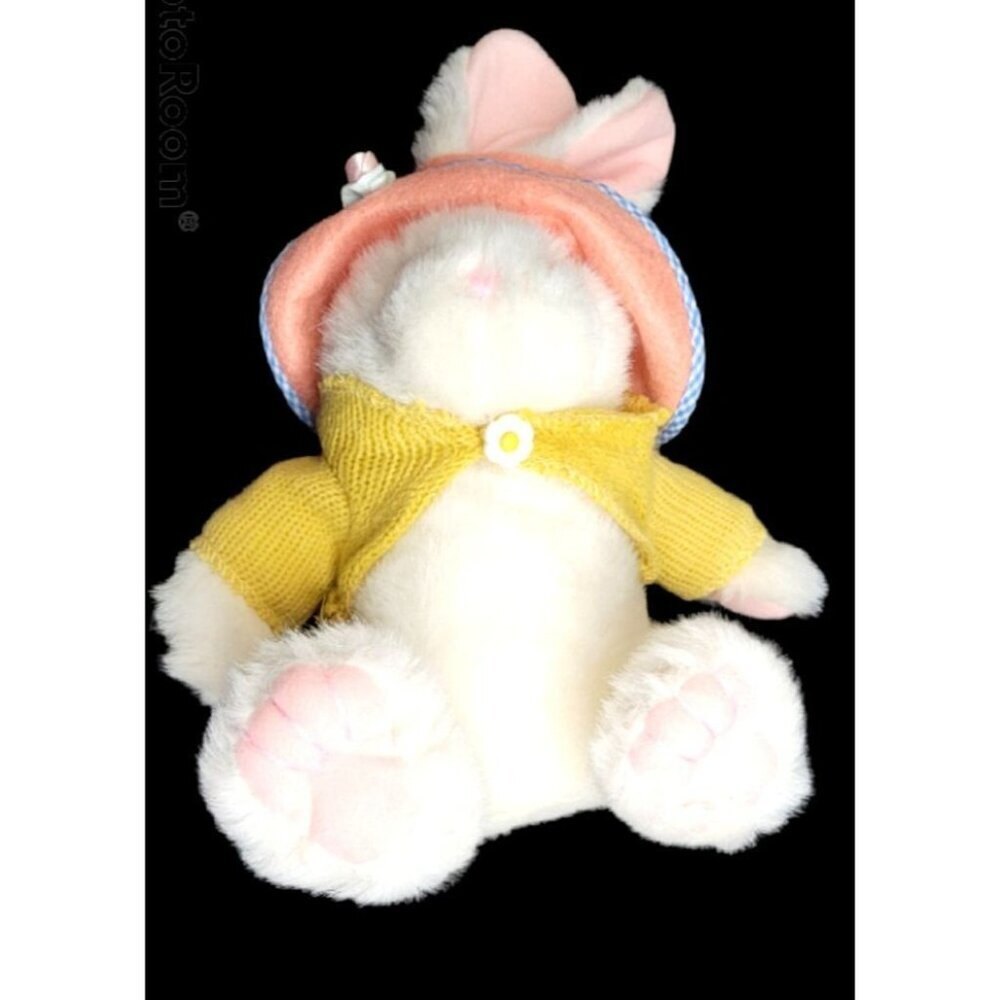 TLToys Spring Bunny Rabbit Plush 9" Seated Pink Hat Yellow Sweater White Easter - Picture 6 of 10